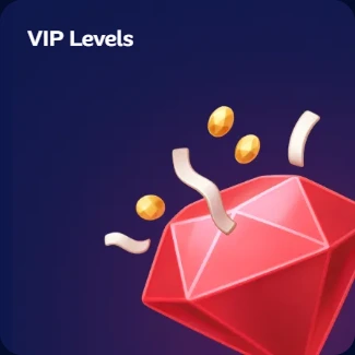 VIP Levels icon featuring a large red diamond with floating gold coins.