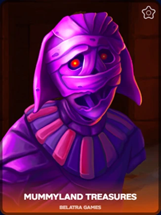 slot by Belatra Games showing a purple glowing mummy.ng a stylized Egyptian Queen illustration.