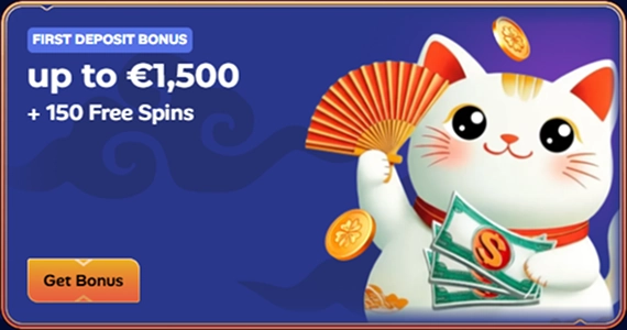 Manekispin Casino bonus banner: up to €1,500 + 150 Free Spins