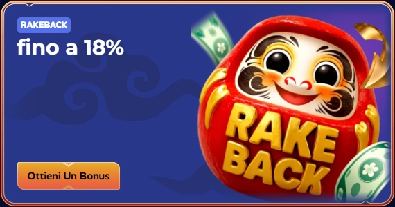 Manekispin Casino rakeback bonus banner with 18% offer