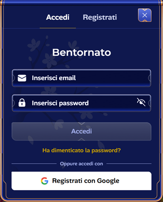 Manekispin Casino mobile login screen with email and password fields