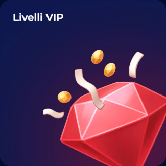 Red diamond with gold coins and confetti, VIP levels