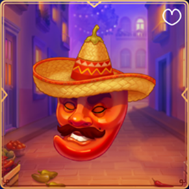 Chili pepper with sombrero and mustache, festive Mexican street background