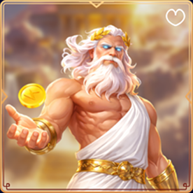 Zeus with golden coin and laurel wreath, symbol of power and wealth